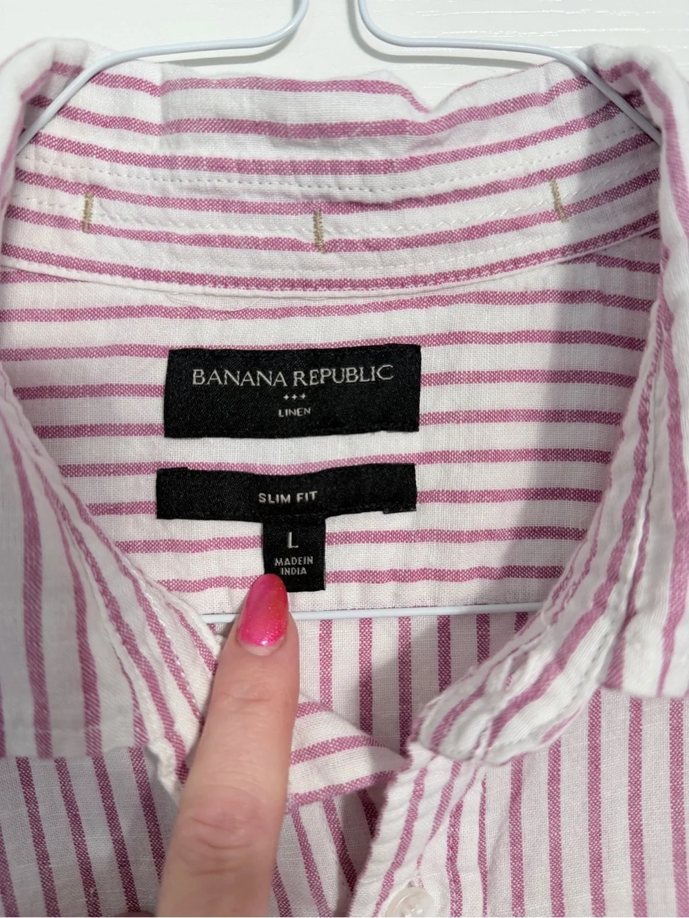 Banana Republic Mens Linen Cotton Button Up -Pink Stripes Large Excellent Beach